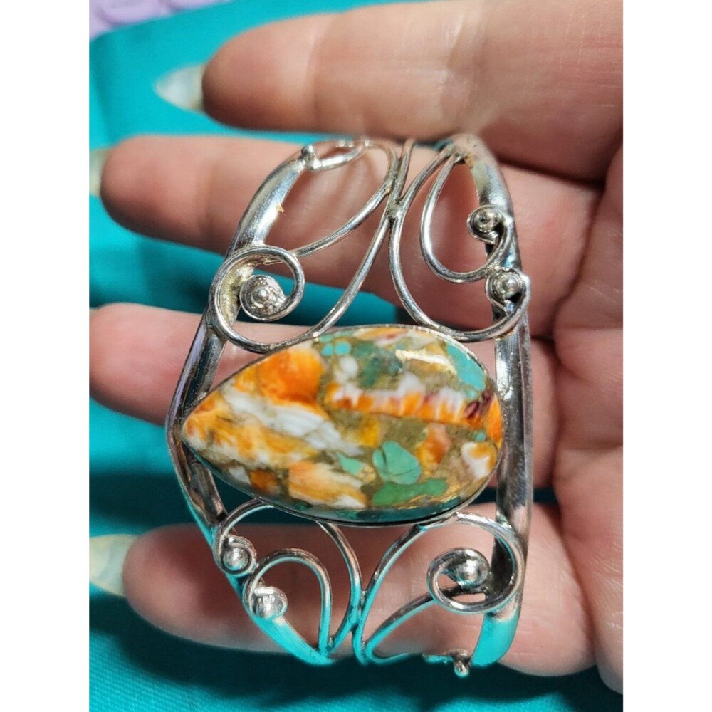 Sterling Silver Oyster Copper Turquoise Cuff Bangle - Picture 3 of 5